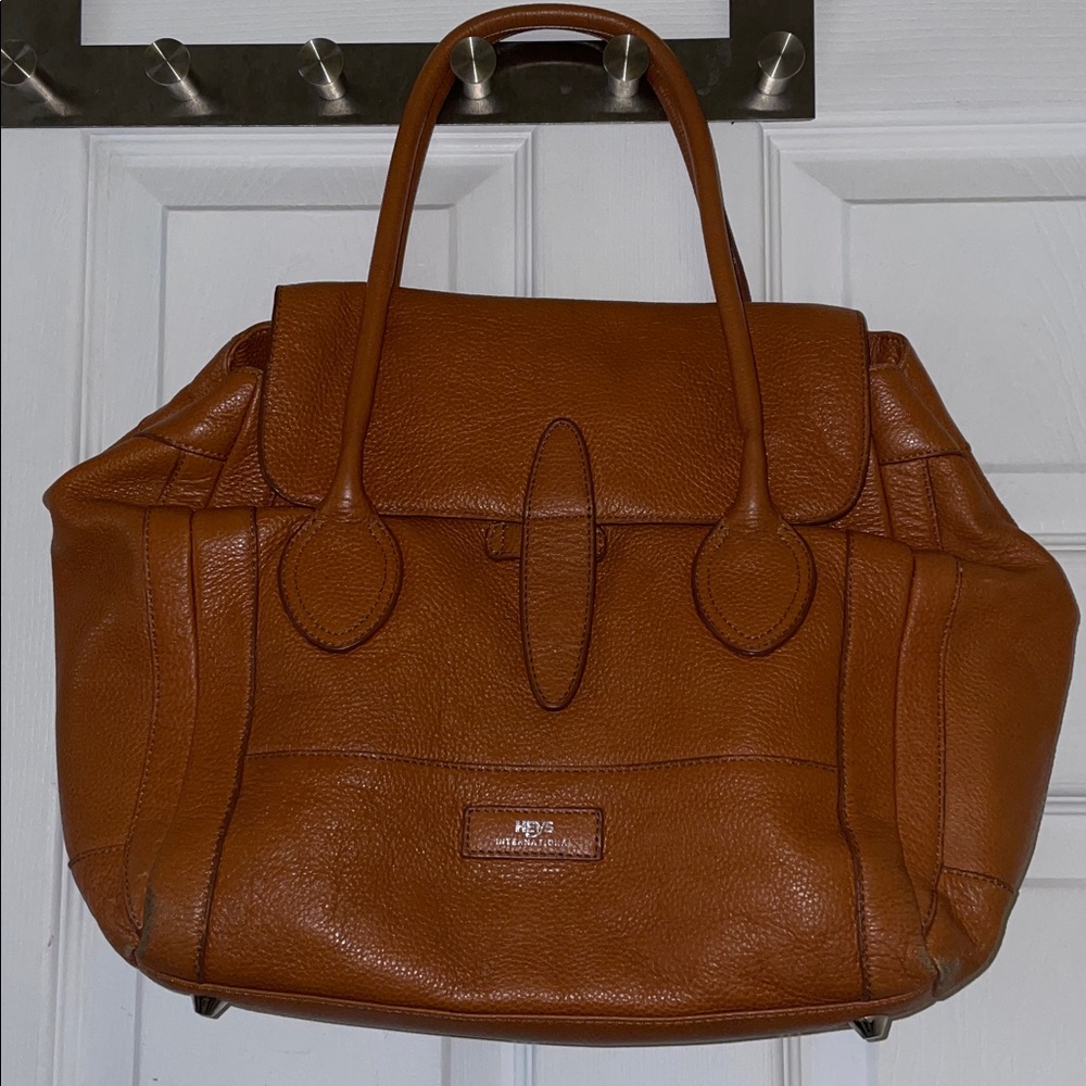 Vintage Heys tan cognac brown leather handbag purse